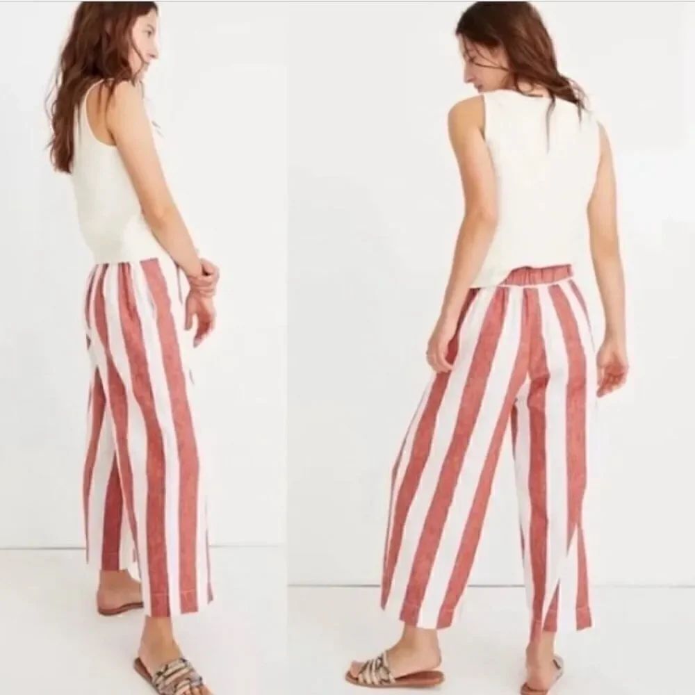 Madewell Linen Blend Brown/White Stripe Wide Leg Pant